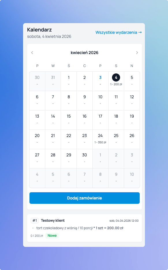Kalendarz zamówień w Cukrio