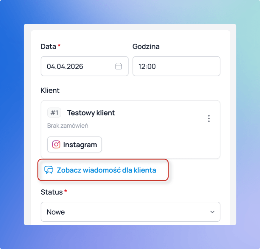 Wiadomość do klienta wygenerowana z szablonu w Cukrio